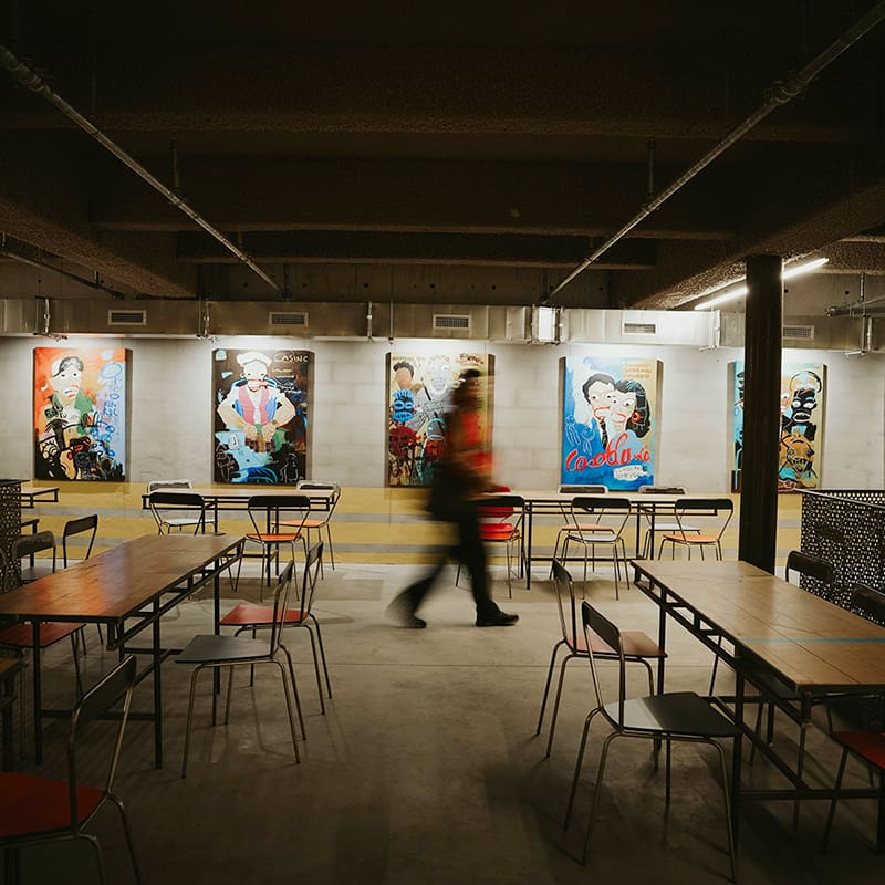 RATZ Food Market Brussels Brut Urban interior with expressive paintings